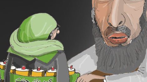 حکمتیار در حال بستن کمربند جنت